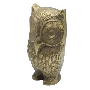 Vintage Brass Owl Figurine Animal Standing Mid Century Modern Korea Heavy 12 oz